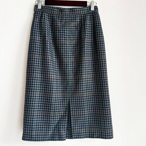 Vintage Aquascutum Made in England Wool Houndstooth Pencil Skirt S - Picture 3 of 5